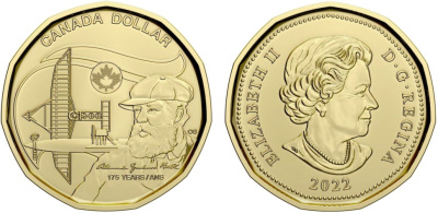 Канада 1 доллар 2022 175 лет со дня рождения Александра Грейам Белла, изобретатель телефона KM 3189 сталь плакированная латунью  UNC  4531-213