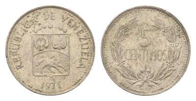 Венесуэла 5 сентимо 1971 Y 38.3 медно-никель 4664-653