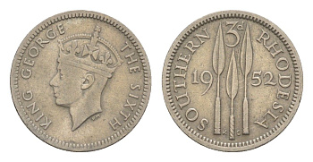 Южная Родезия 3 пенса 1952 Георг VI (1936-1952) KM 20 медно-никель 4178-128