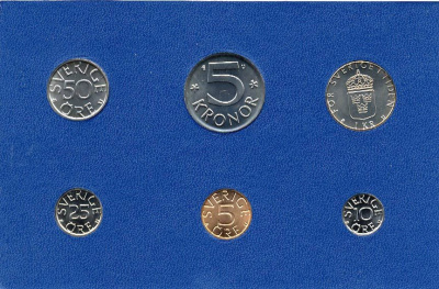 Швеция набор монетного двора из 6 монет 1976 в картоне, Карл XVI Густав (1973- ) KM MS4 UNC 7-5-7-219