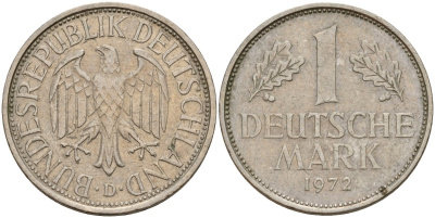 ФРГ 1 марка 1972 D KM 110, J. 385 медно-никель 4159-1124