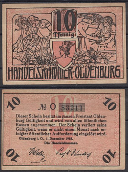 Ольденбург 10 пфеннигов 1918 Handelskammer бумага UNC (пресс) 8613-47-3-2