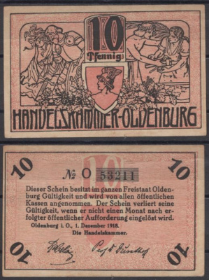 Ольденбург 10 пфеннигов 1918 Handelskammer бумага UNC (пресс) 8613-47-3-2