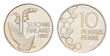 Финляндия 10 пенни 1999 KM 65 медно-никель 4647-361