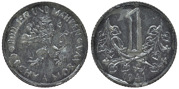 Богемия и Моравия 1 крона 1941 германский протекторат KM 4 цинк 4121-127