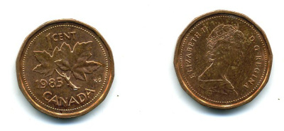 Канада 1 цент 1985 Елизавета II (1952-2022), кленовый лист KM 132 бронза 29-1113