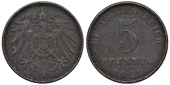 Германия 5 пфеннигов 1921 A KM 19, J. 297, Weege 5 железо 4118-1124