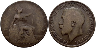 Великобритания 1/2 пенни 1911 Георг V (1910-1936) KM 809, Spink 4056 бронза 60-1235
