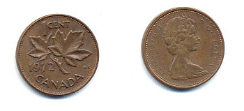 Канада 1 цент 1972 Елизавета II (1952-2022), кленовый лист KM 59.1 бронза 4379-821