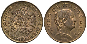 Мексика 5 сентаво 1972 Жозефа Ортис де Домингес KM 427 латунь 187-1016