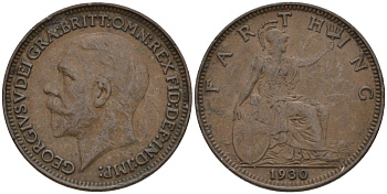 Великобритания 1 фартинг 1930 Георг V (1910-1936) KM 825, Spink 4061 бронза 4596-955