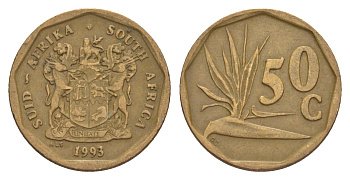 ЮАР 50 центов 1993 Зантедеския Эллиота (калла), герб KM 137 сталь плакированная бронзой 4618-621