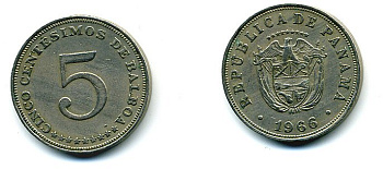Панама 5 сентесимо 1966 KM 23.2 медно-никель 29-1227