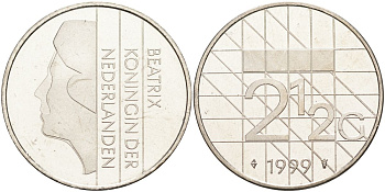 Нидерланды 2 1/2 гульдена 1999 Беатрикс (1980-2013) KM 206 никель 4593-724