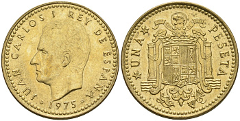 Испания 1 песета 1975 (76) Хуан Карлос I (1975-2014) KM 806 алюминиевая бронза 4604-434