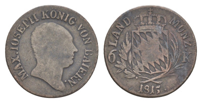 Бавария 6 крейцеров 1815 Максимилиан I (1806-1825) KM 686 серебро 4649-456