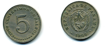 Панама 5 сентесимо 1966 KM 23.2 медно-никель 29-1227