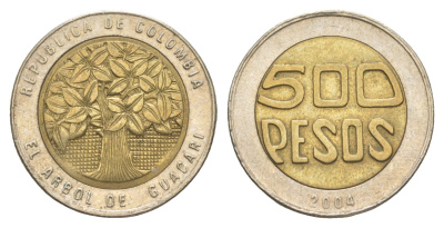 Колумбия 500 песо 2004 KM 286 биметалл 4638-233
