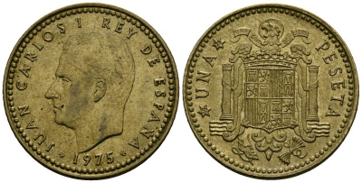 Испания 1 песета 1975 (79) Хуан Карлос I (1975-2014) KM 806 алюминиевая бронза 4138-1034