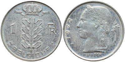 Бельгия 1 франк 1972 Belgique, Бодуэн I (1951-1993) KM 142.1 медно-никель 4384-652