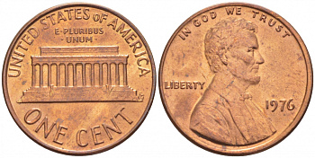 США 1 ЦЕНТ 1976 ЛИНКОЛЬН KM 201 медь цинк UNC 3309-248