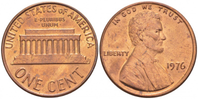 США 1 ЦЕНТ 1976 ЛИНКОЛЬН KM 201 медь цинк UNC 3309-248