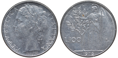 Италия 100 лир 1976 R KM 96.1 нержавеющая сталь 4144-126