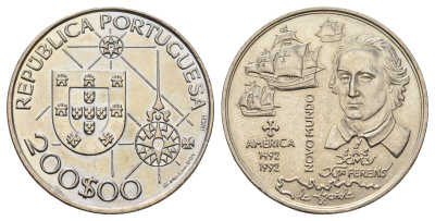 Португалия 200 эскудо 1992 Новый мир - Америка KM 660 медно-никель UNC 4386-132