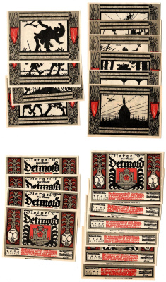 Детмольд (Липпе) полный набор из 10 нотгельдов (50 пфеннигов) 1920 борьба Германцев с Римлянами Mehl Grabowski 268.8 бумага UNC (пресс) 7555-53-2-1