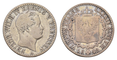 Пруссия 1/6 талера 1849 A, Фридрих Вильгельм IV (1840-1861) KM 436 серебро 3896-623