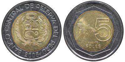 Перу 5 новых солей 2008 KM 316 биметалл aUNC 4605-351