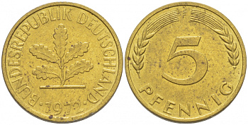 ФРГ 5 ПФЕННИГОВ 1972 F KM 107, J.382 сталь плакированная латунью 3955-612