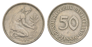 ФРГ 50 пфеннигов 1966 J KM 109.1, J. 384 медно-никель 4636-1038