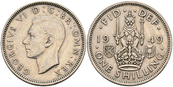 Великобритания 1 шиллинг 1949 Георг VI (1936-1952), Шотландский герб KM 877, Spink 4109 медно-никель 4126-357