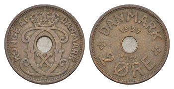 Дания 2 эре 1927 HCN, Кристиан X (1912-1947) KM 827 бронза 4639-724