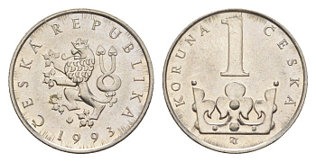 Чехия 1 крона 1993 KM 7 сталь плакированная никелем 4643-324