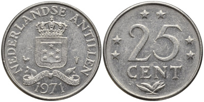Нидерландские Антилы 25 центов 1971 Юлиана (1948-1980) KM 11 никель 4164-452