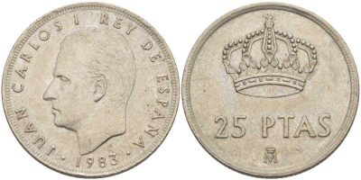 Испания 25 песет 1983 Хуан Карлос I (1975-2014) KM 824 медно-никель 115-436