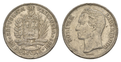 Венесуэла 1 боливар 1967 Симон Боливар Y 42 никель 4584-915