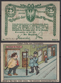 Нойруппин 25 пфеннигов 1921 DeNG 2 959.2-2/4 бумага UNC (пресс) 8612-37-2-1