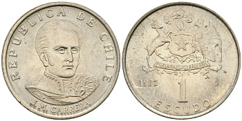 Чили 1 эскудо 1972 Хосе Мигель Каррера KM 197 медно-никель 4174-426