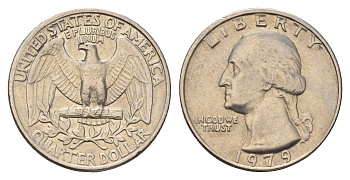 США 25 центов (квотер) 1979 Вашингтон KM А164а медь плакированная медно-никелем 4681-442