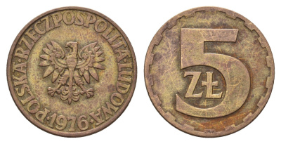 Польша 5 злотых 1976 Y 81.1 латунь 186-756