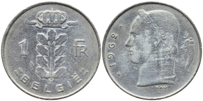 БЕЛЬГИЯ 1 ФРАНК 1962 BELGIE KM 143.1 медно-никель 4388-624