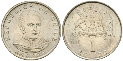 Чили 1 эскудо 1972 Хосе Мигель Каррера KM 197 медно-никель 4174-426