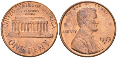 США 1 ЦЕНТ 1973 D, ЛИНКОЛЬН KM 201 медь цинк UNC 188-161