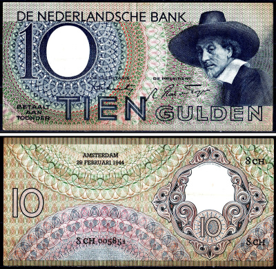 Нидерланды 10 гульденов 1944 Pick 59 бумага 7551-48-3-2