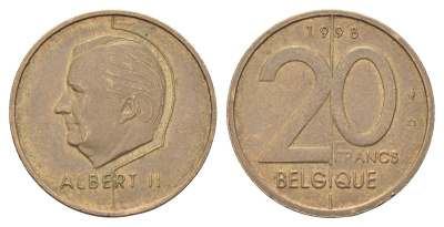 Бельгия 20 франков 1998 Belgique, Альберт II KM 191 никель бронза 4704-1144