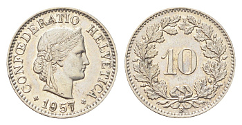 Швейцария 10 раппенов 1957 B KM 27 медно-никель 4708-169