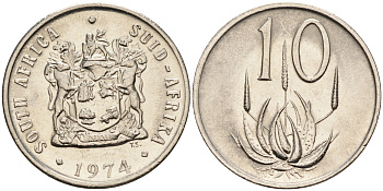 ЮАР 10 центов 1974 цветок алоэ KM 85 никель  UNC  4189-124